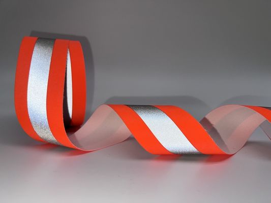 Nastro riflettente resistente al fuoco di cotone larghezza 7,5 cm cucito su arancione-argento-arancione